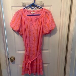 Umgee Pink and Orange Floral Trim Top